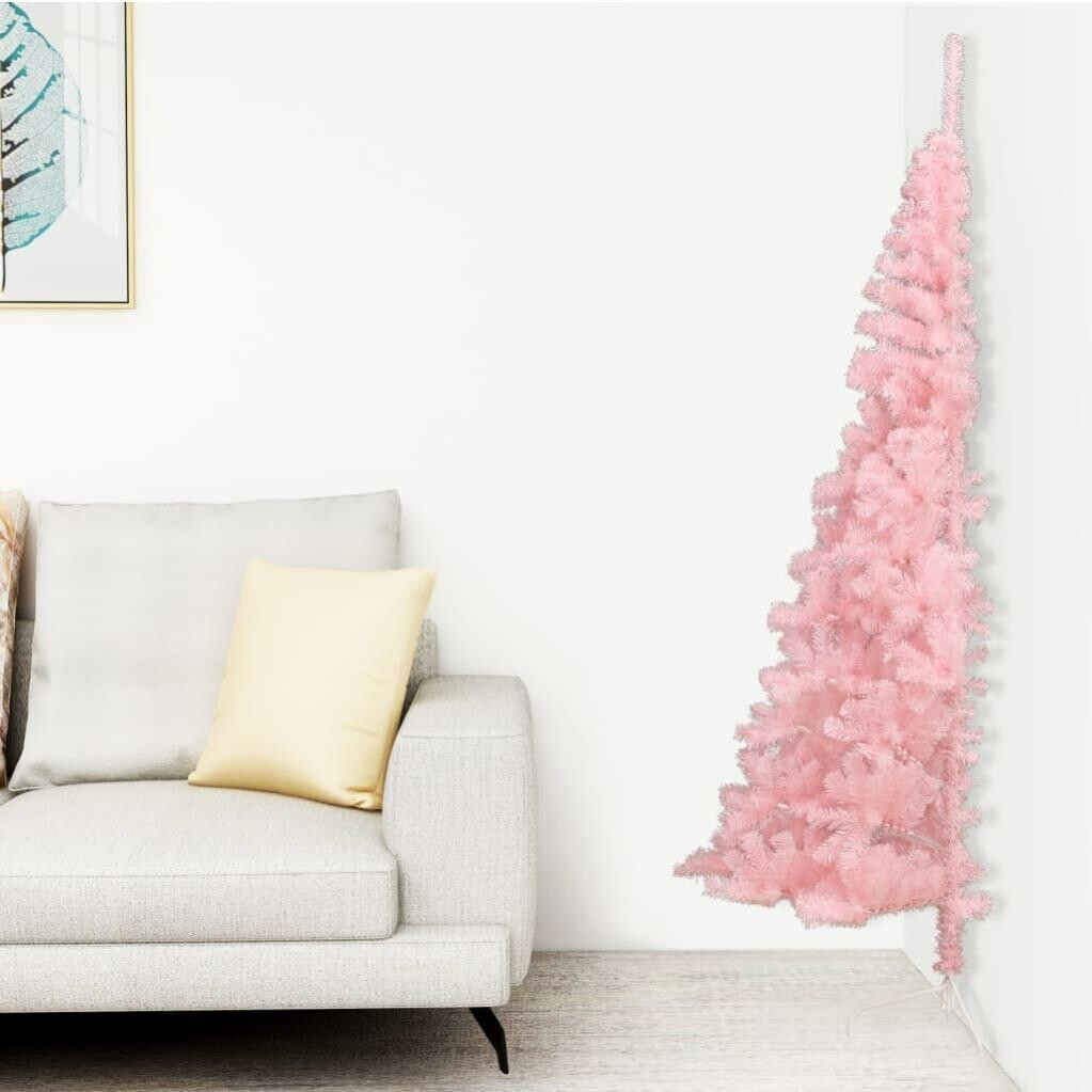 vidaXL Demi sapin de Noël artificiel PVC avec support rose 210 cm