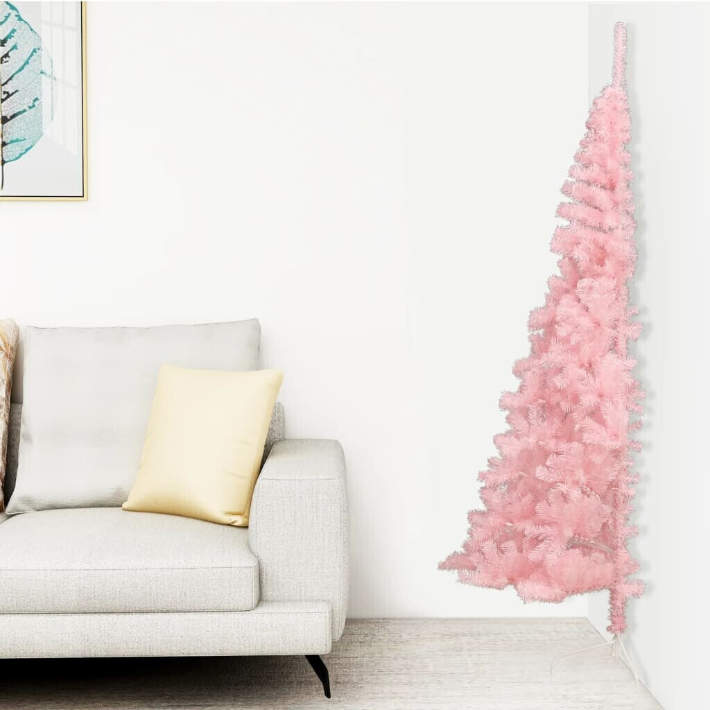 vidaXL Demi sapin de Noël artificiel PVC avec support rose 240 cm