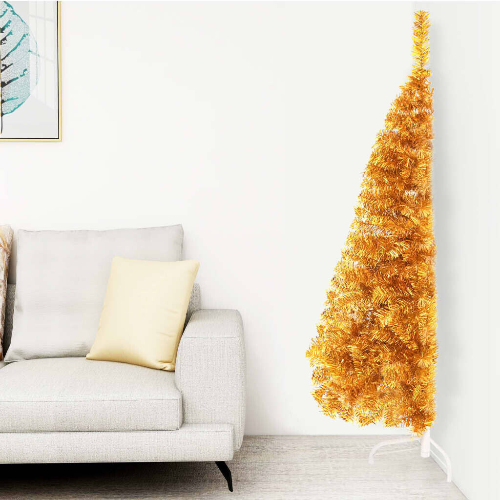 vidaXL Demi sapin de Noël artificiel PVC avec support doré 150 cm