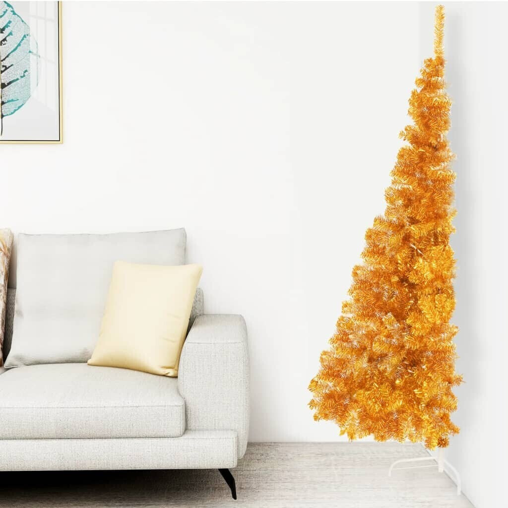 vidaXL Demi sapin de Noël artificiel PVC avec support doré 180 cm