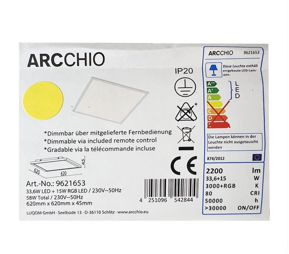 Arcchio Dimmable LED RGBW light TINUS LED/33.6W/230V + LED/15W/230V + remote control