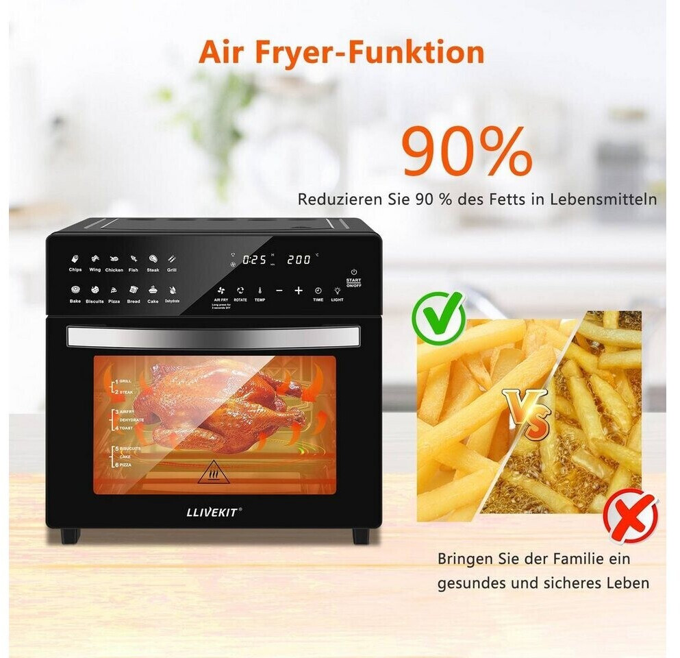 LLIVEKIT Heißluftfritteuse 1700 W, Temperatur 60-230 °C Timer 0-90 Min. 26 L  ab 169,99 €