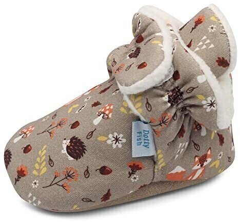 Dotty Fish Baby winter shoes with suede sole Brown Forest animals 0-6 months