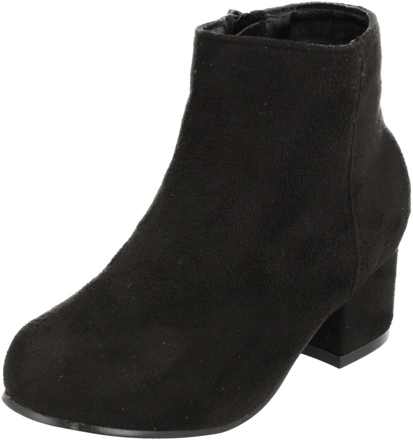 Spot On Fashion Spot On Black Micro Suede Zipper Low Heel Girls