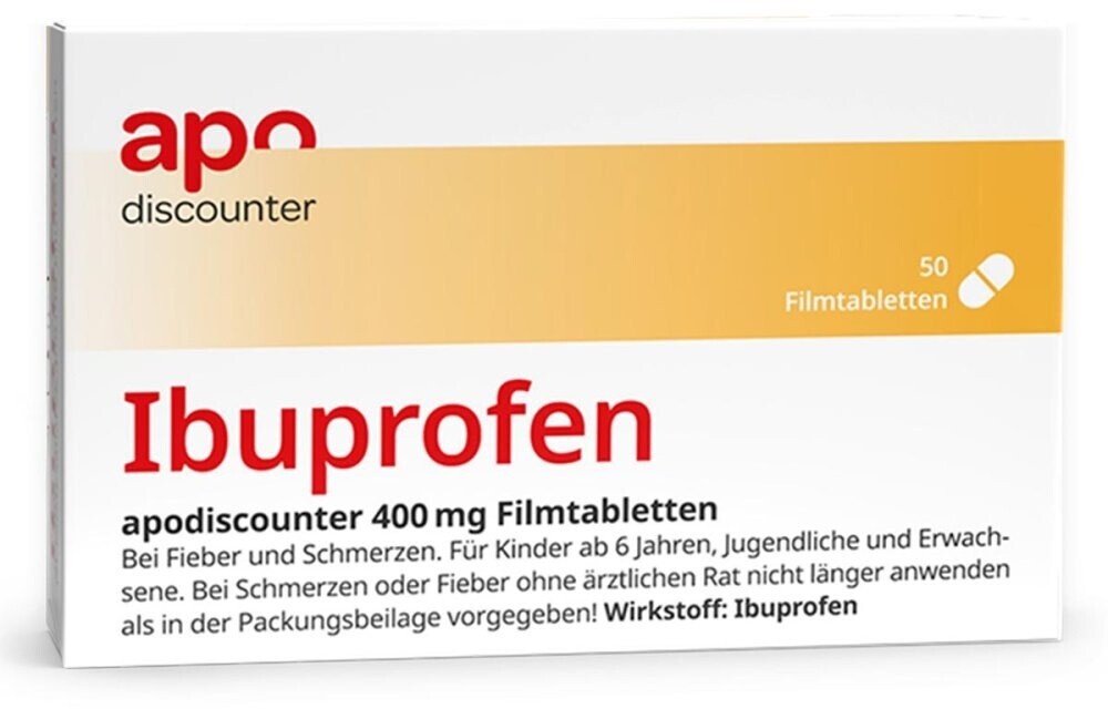 Ibuprofen apodiscounter 400mg Filmtabletten (50 Stk.) ab 2,99