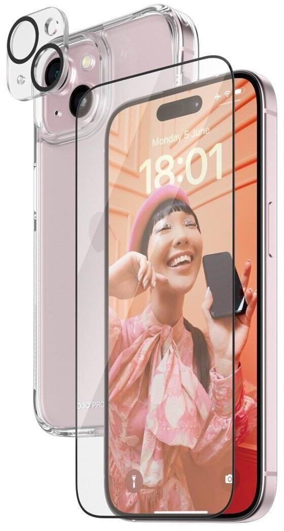 PanzerGlass 3-in-1 Pack (1 Piece, iPhone 15), Smartphone Screen Protector