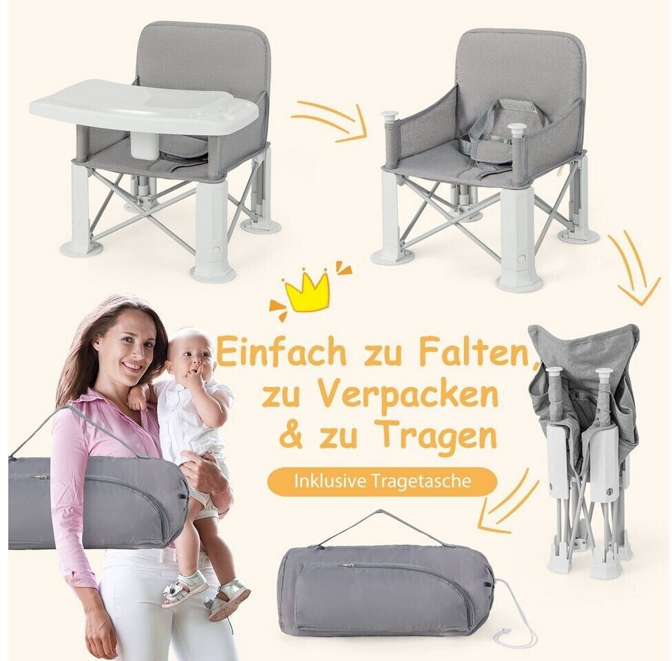 COSTWAY Babyhochstuhl Klappbar – 7-fach Höhenverstellbar, Mit Tablett, 5-Punkt-Gurt & Korb (6-36 Monate)
