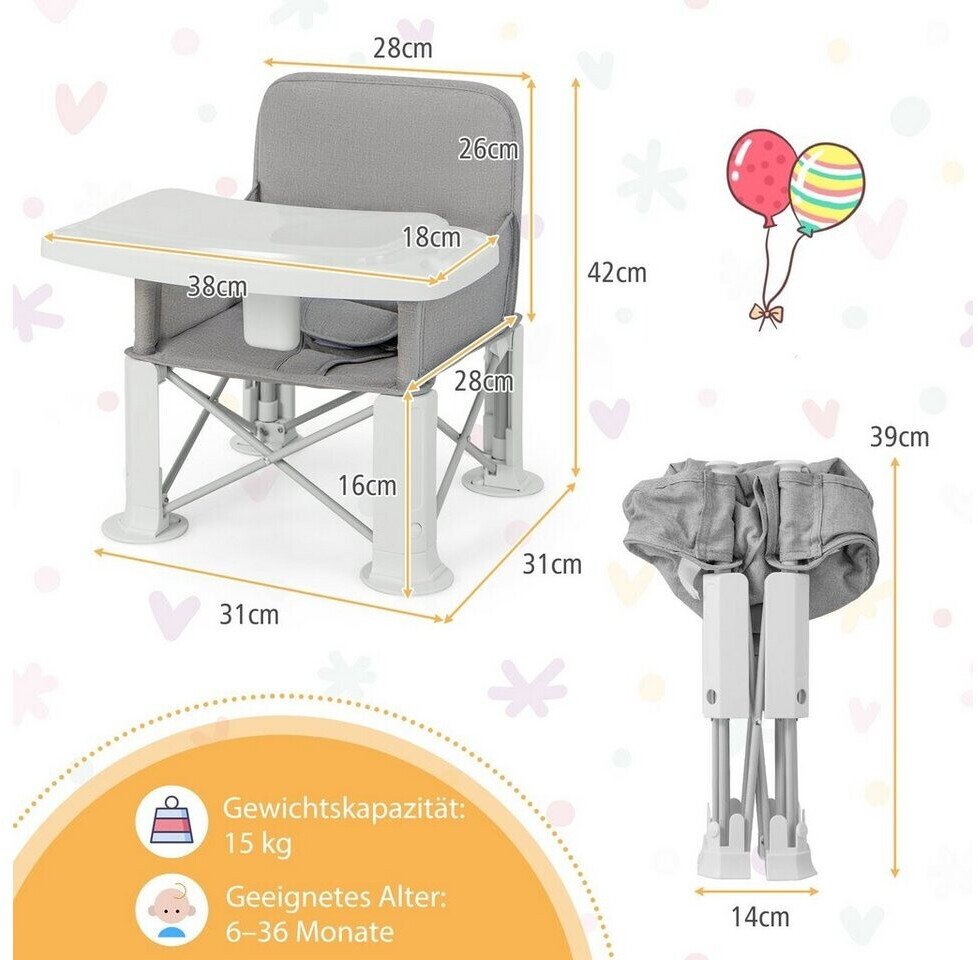 COSTWAY Babyhochstuhl Klappbar – 7-fach Höhenverstellbar, Mit Tablett, 5-Punkt-Gurt & Korb (6-36 Monate)