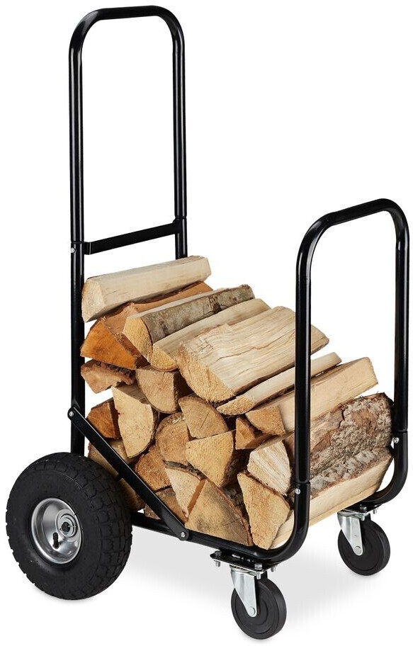 Relaxdays Firewood Trolley with Castors Steel black