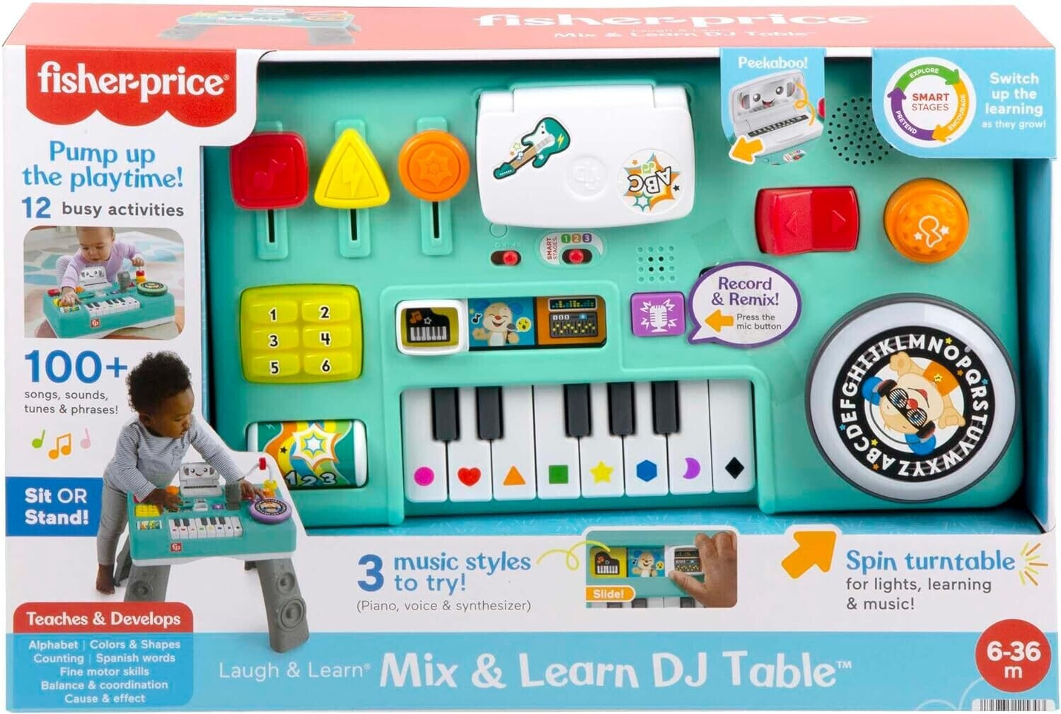 Fisher-Price Ríe y Aprende Mesa de mezclas DJ musical Piano de juguete con  actividades, luces