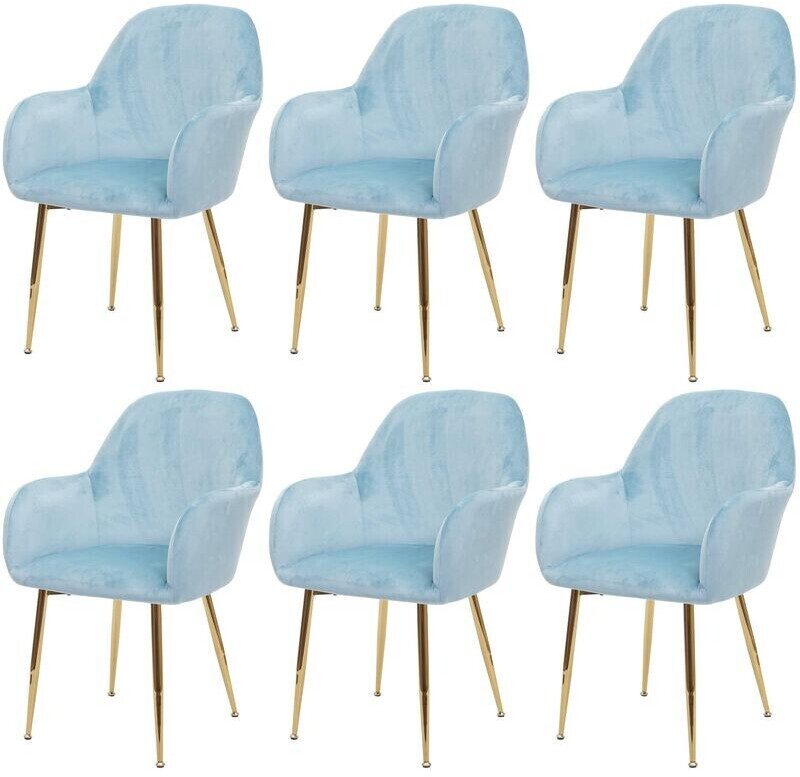 Mendler Set of 6 dining chairs HWC-F18 retro design velvet mint gold