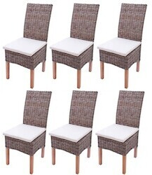 Mendler Set of 6 dining room chairs wicker chair M44 Kubu rattan with seat cushion