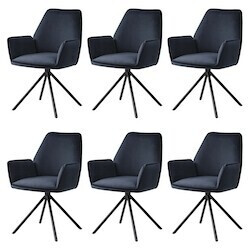 Mendler Set of 6 dining chairs HWC-G67 rotatable armrests velvet anthracite-blue black