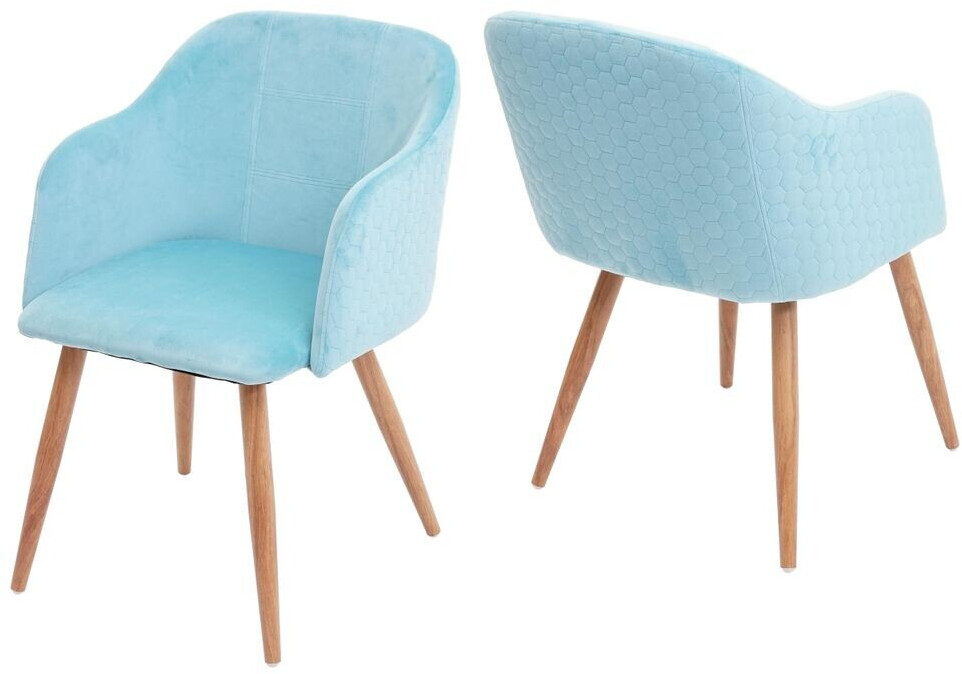 Mendler Set of 2 dining chairs HWC-D71 retro design armrests fabric/textile velvet turquoise