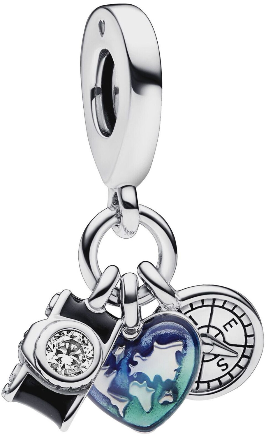 Pandora Camera, Heart & Compass Triple Dangle Charm (792703C01)