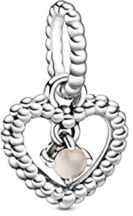 GNOCE Geburtsstein Charm – 925er Sterlingsilher Herz-Anhänger Mit Perle, Für Armband Oder Halskette, Geburtstagsgeschenk