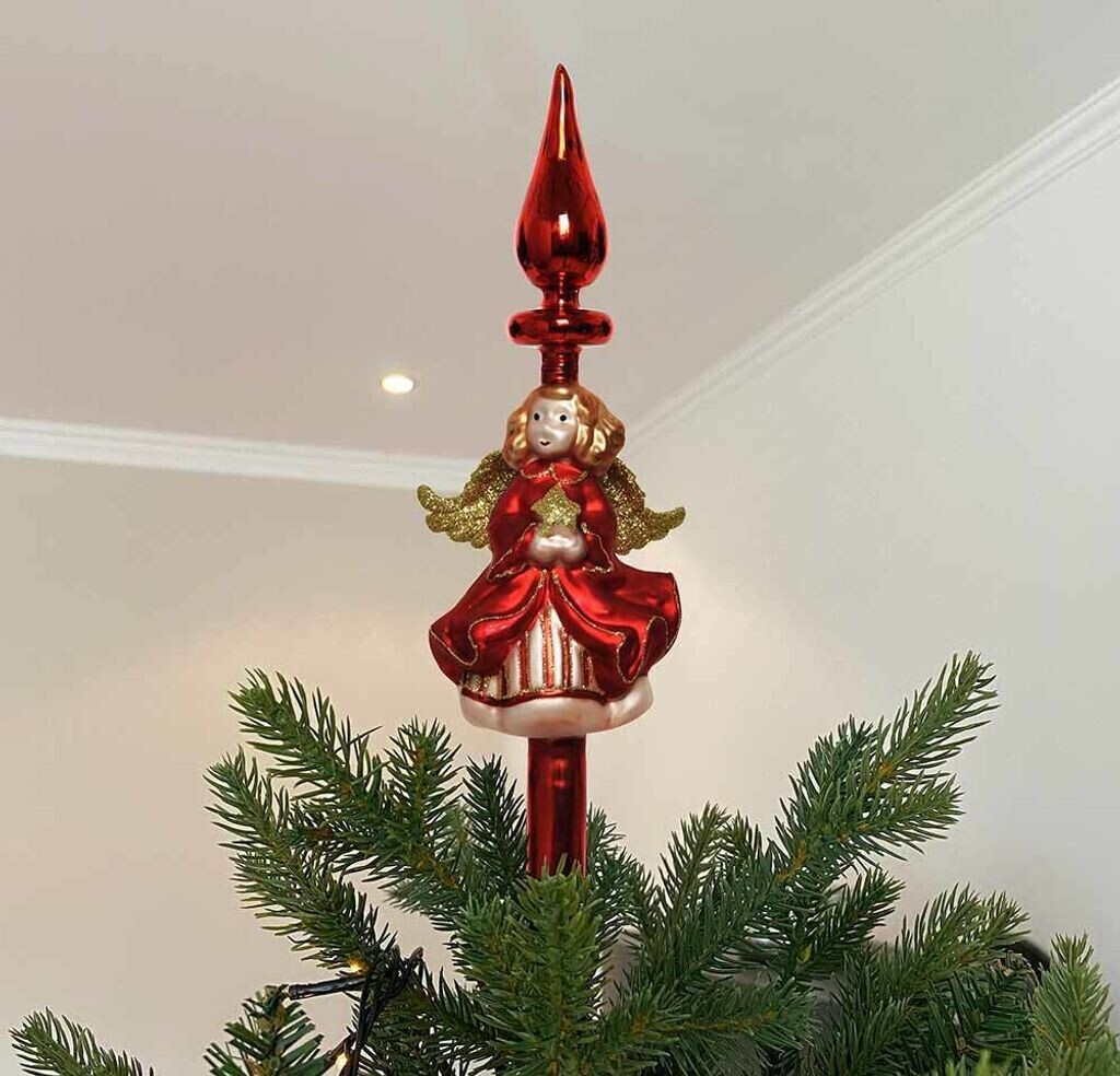 Zeitzone Christbaumspitze Candy - 31cm Glas Mit Rot-Weiß Streifen & Glitzer