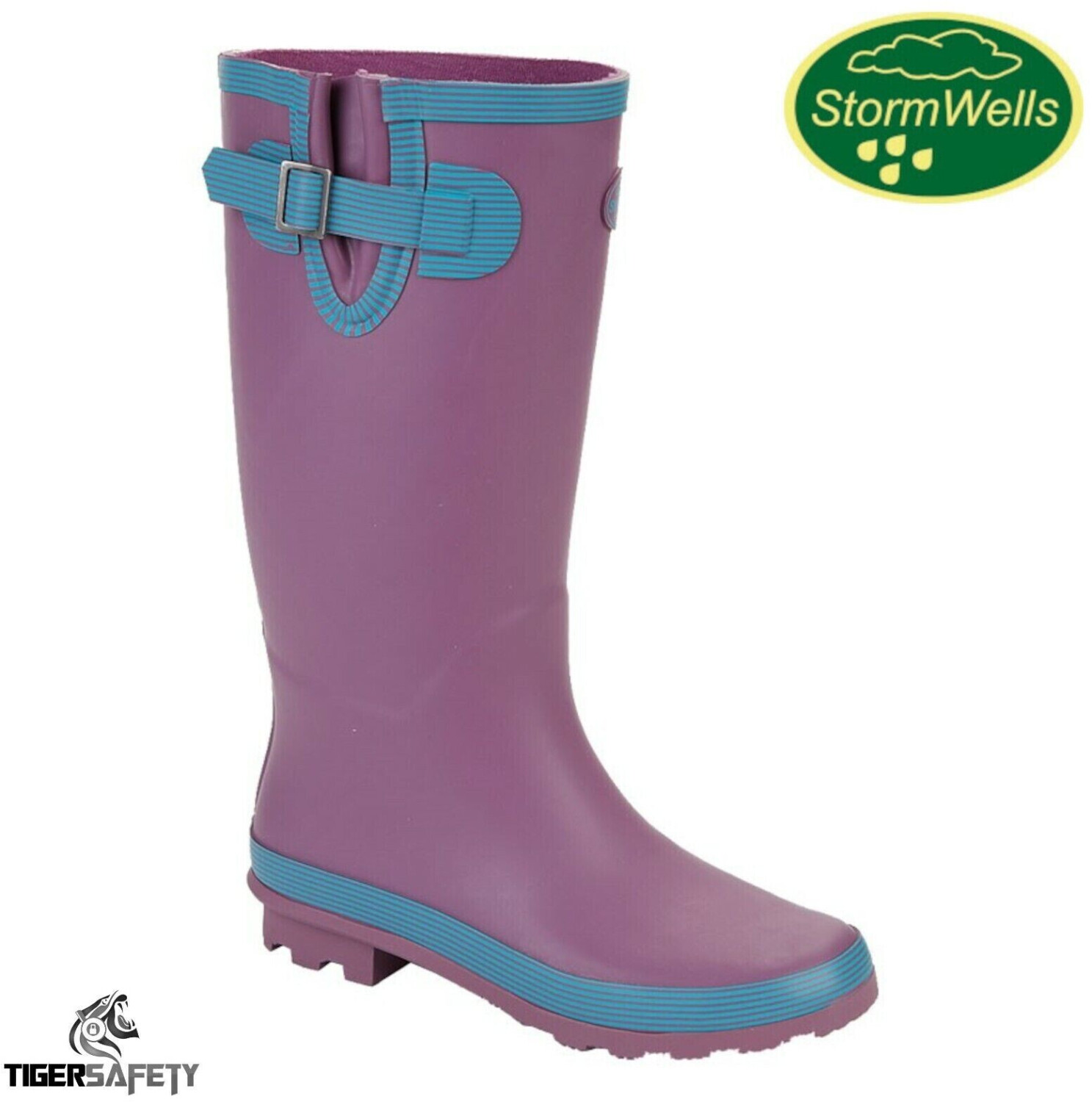 StormWells Women's wide fit calf rubber purple turquoise stripes
