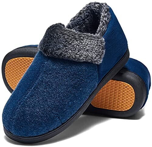 Mishansha Plush Slippers Memory Foam Slippers Warm Indoor Winter Shoes Navy blue