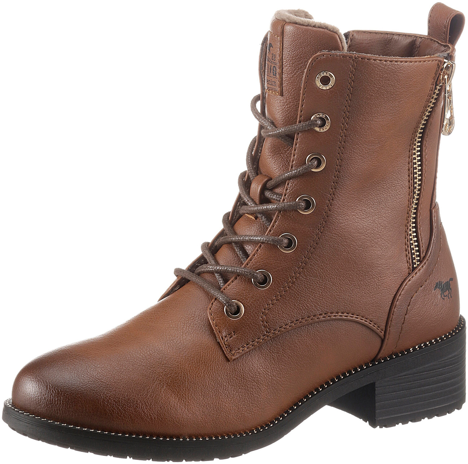 MUSTANG Lace-up with decorative zipper golden details 1402-502 brown