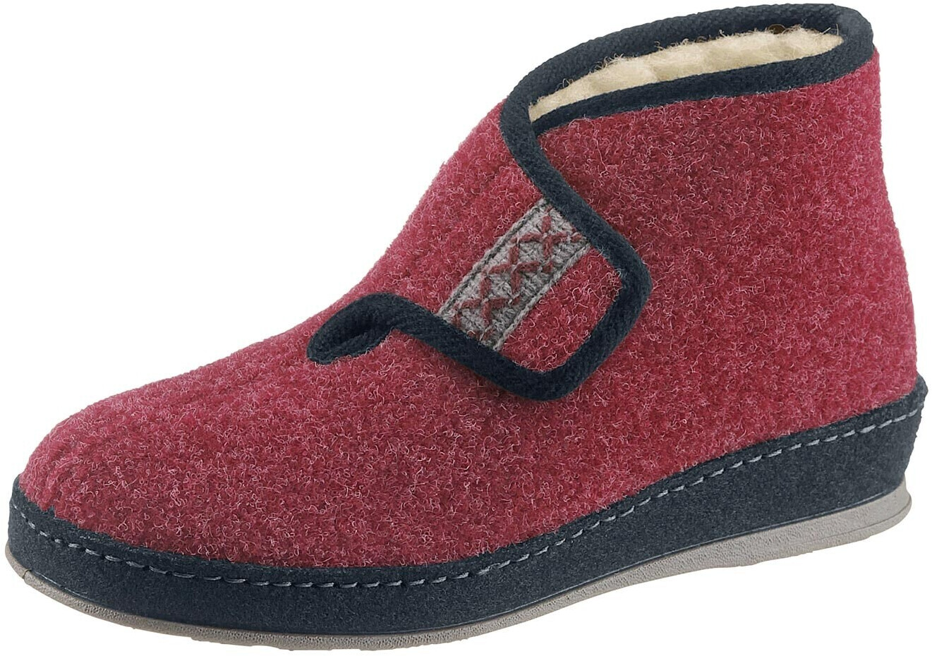 Schawos Warm senior slippers HomeFilz red real wool Velcro closure