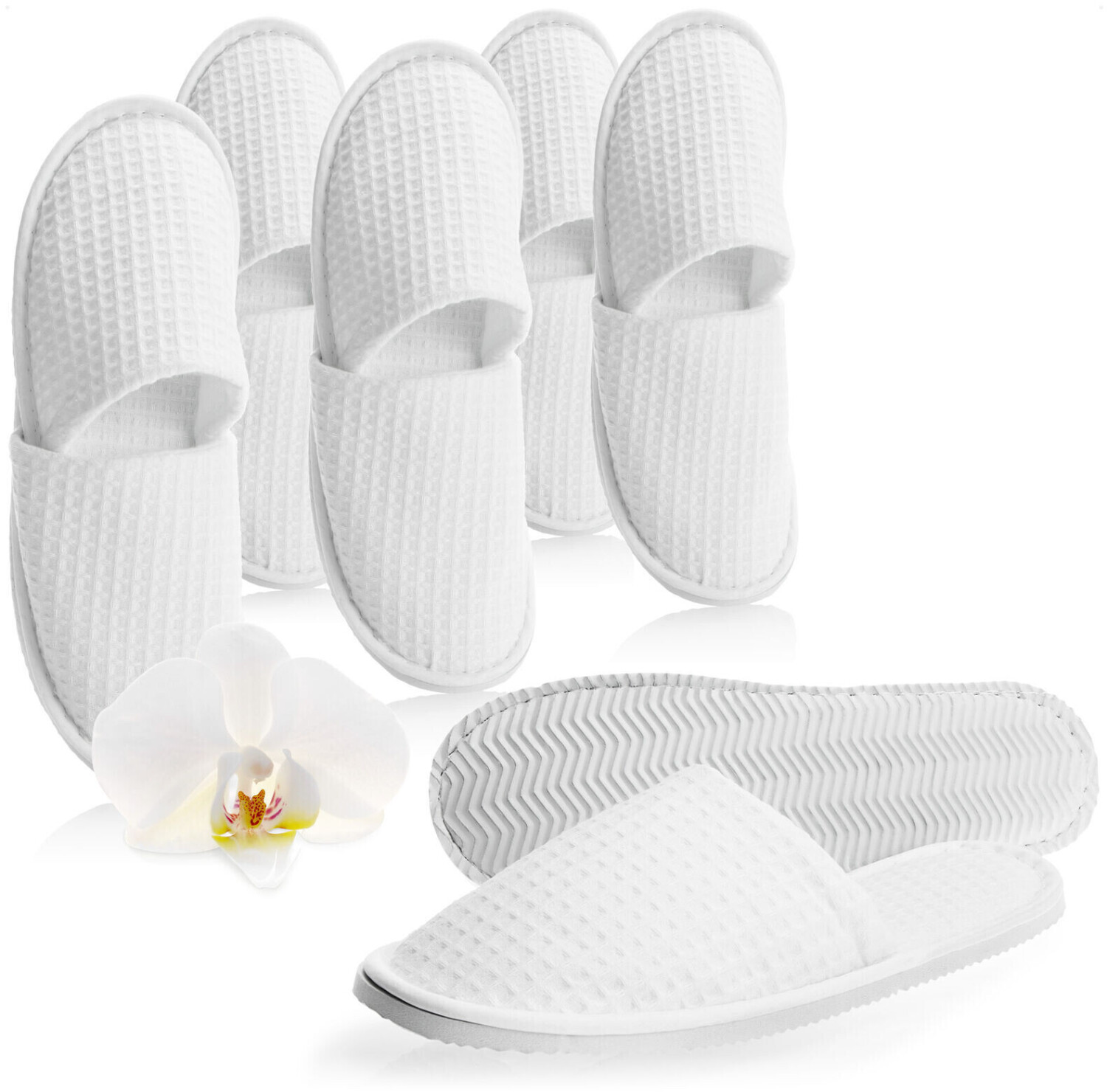 Com-Four pairs of terry cloth slippers Waffle Pattern white