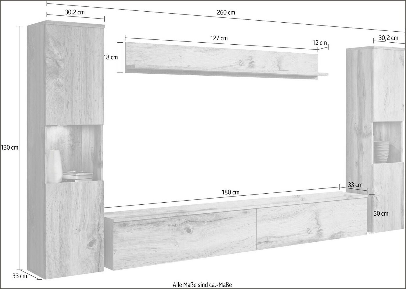 INOSIGN 4er-Set Wohnwand PARIS 240x33x180 cm matera anthrazit/weiß  Hochglanz ab 308,54 € | Preisvergleich bei