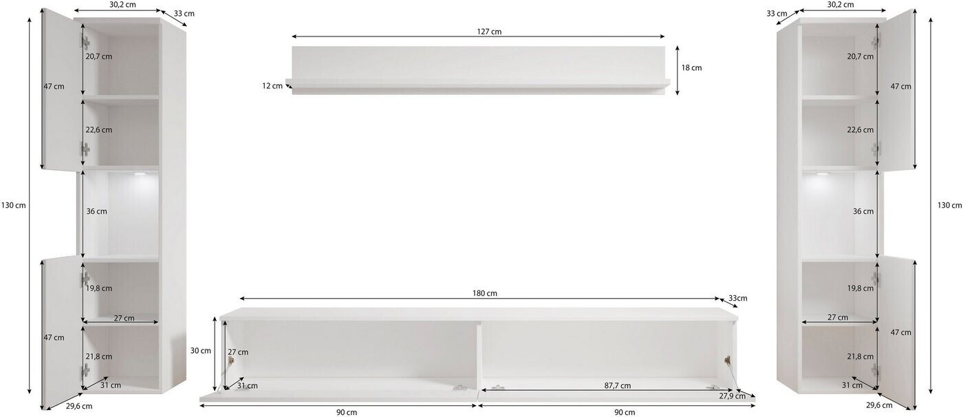 INOSIGN 4er-Set Wohnwand PARIS 240x33x180 cm matera anthrazit/weiß Hochglanz  ab 308,54 € | Preisvergleich bei