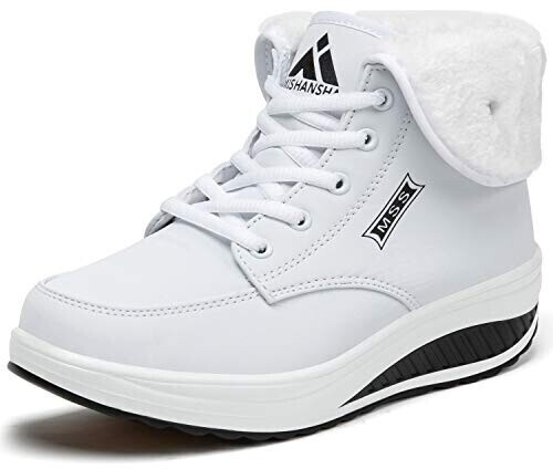 Mishansha Women's Winter Plush Warm Lined Wedge Heel Winter Non-slip White