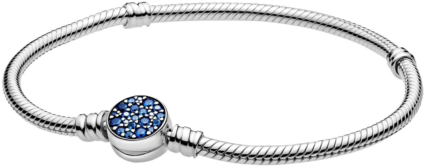 Pandora Moments Sparkling Blue Disc Clasp Snake Chain Bracelet (599288C01)