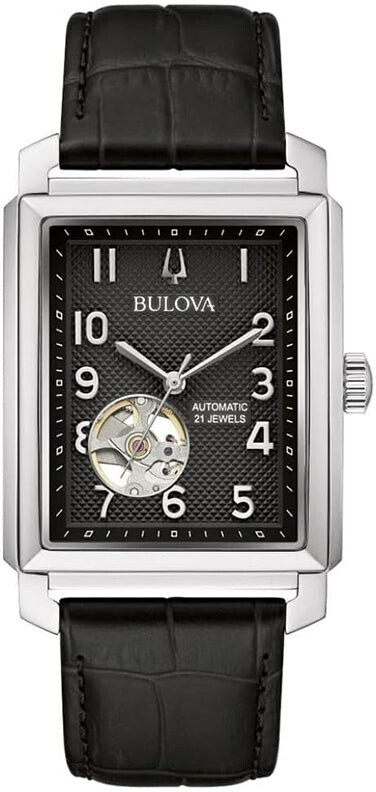 Bulova Orologio Automatico 96A268 – Cassa Argento 33x40 Mm, Quadrante Bianco, Cinturino In Pelle Marrone, Vetro Minerale