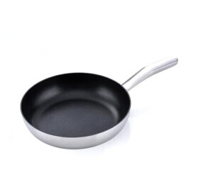 MasterPRO Alessi Bones - Juego de 3 Sartenes con Tapa de 20, 24 y 28 cm - Fabricados en Acero Inoxidable - Interior Antiadherente En Negro - Mango De Acero Inoxidable - Punto Induccion