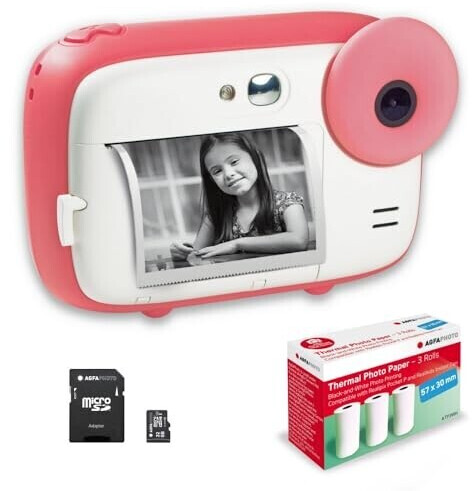 AgfaPhoto Realikids Instant Cam rose + SD 32 Go + rouleaux de papier