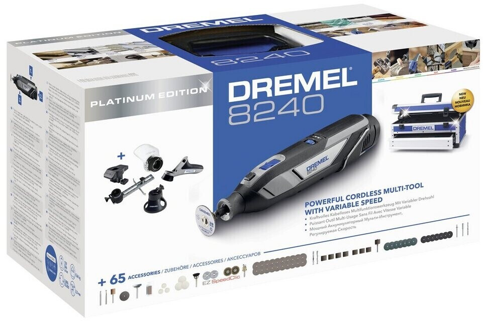 Dremel : Outil rotatif multi-usage sans fil avec batterie Li-Ion, le coffret  avec ses 65 accessoires.