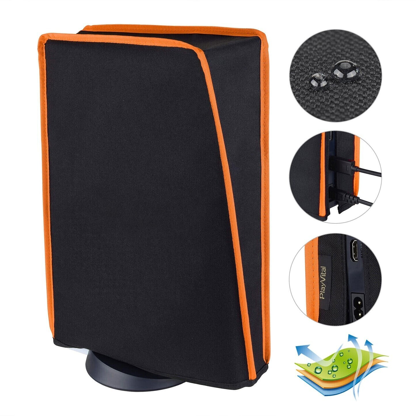 PlayVital PS5 Nylon Anti Scratch Waterproof Dust Cover Black & Orange Trim