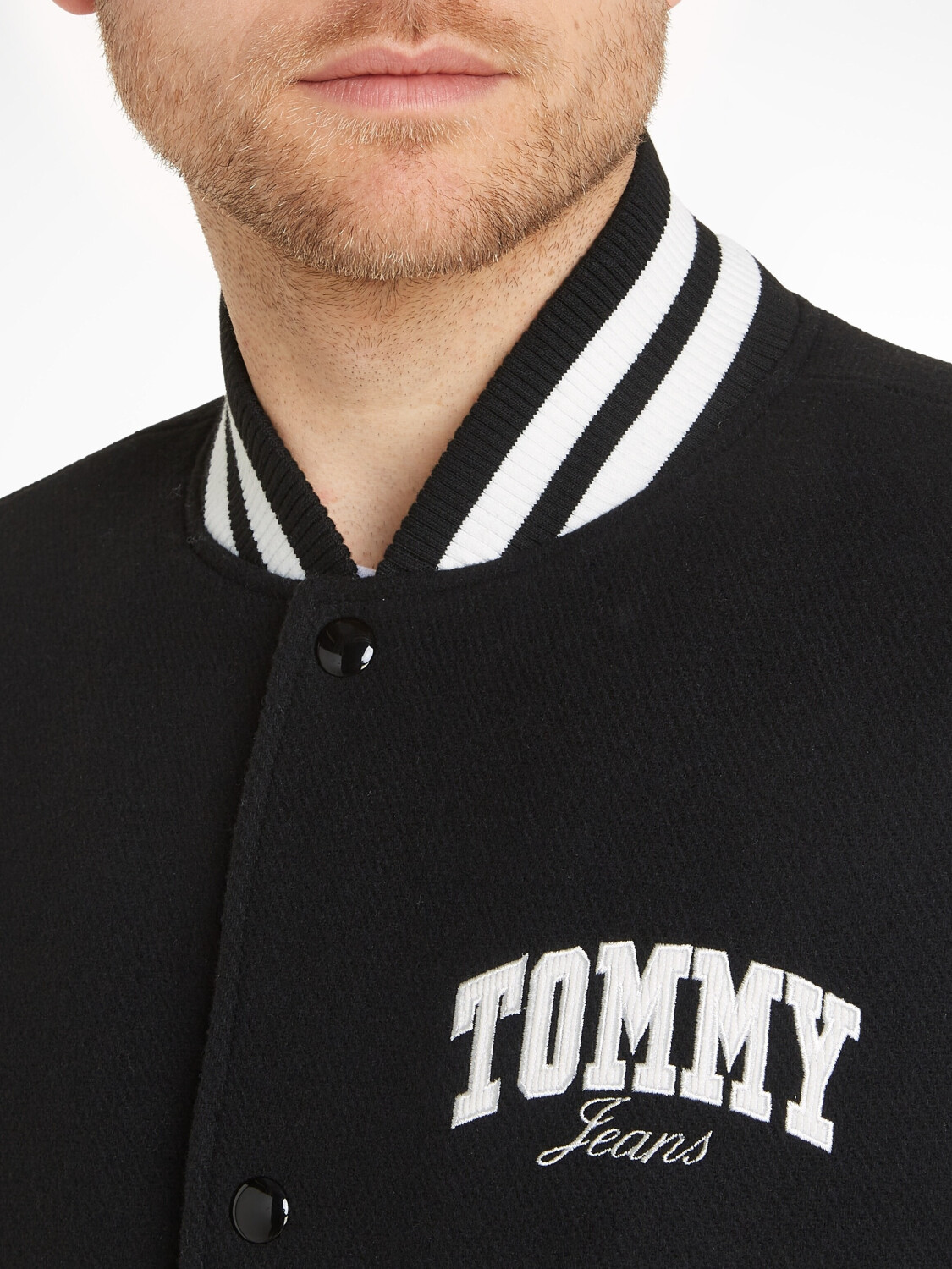 Tommy Hilfiger Logo Stripe Relaxed Letterman Jacket (DM0DM17223) black