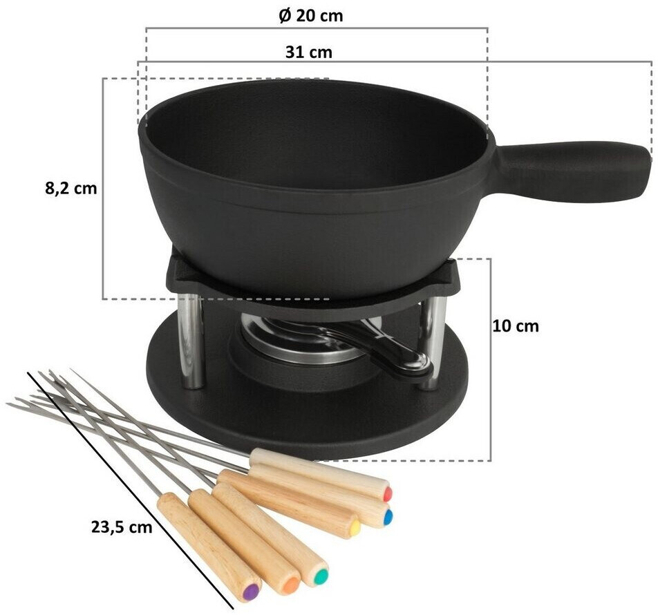 BBQ-Toro 9-tlg. Gusseisen Fondue Set für 6 Personen 2l emailliert ...