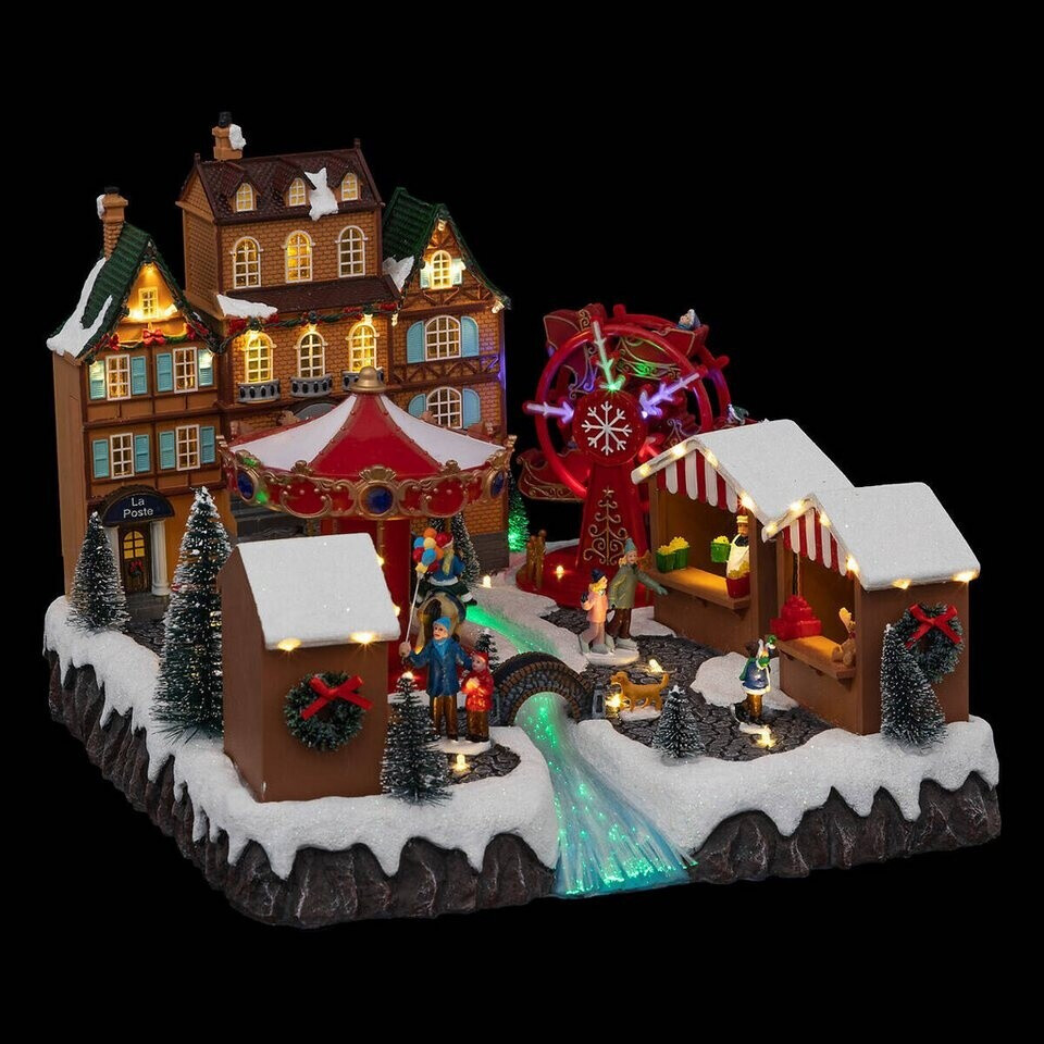 Village De Noël Lumineux Avec 3 LED - Décoration De Table Pour Marché De Noël - Fonctionne Sur Piles