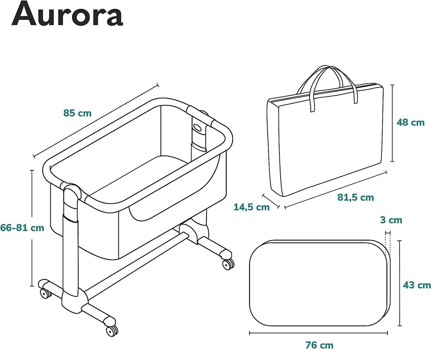 Cododo Lionelo Aurora 3en1 - Lit bébé jusqu'à 9 kg - Lit