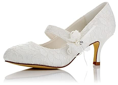 Jia Jia Bridal shoes 586449 closed-toe mid-height lace satin pumps Ivory