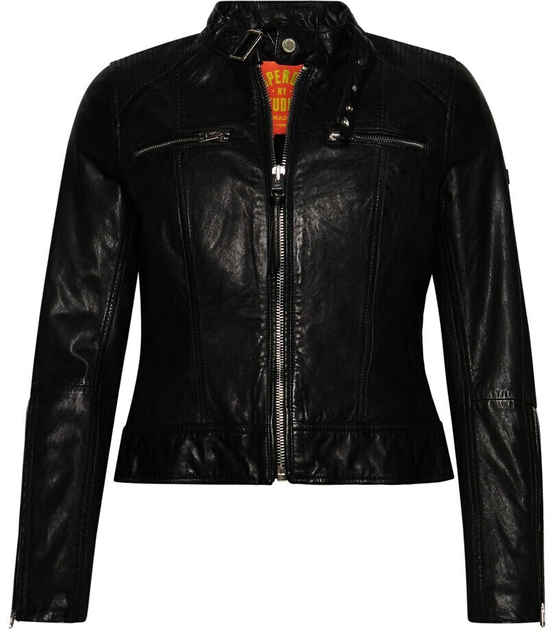 Superdry Fitted Racer Leather Jacket (W5011604A-02A) black