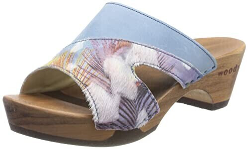 Woody Fiona wooden shoe fur mix-celeste