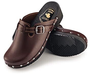 Strobl Wood Leather Clogs with Non-Slip Sole CDL08 brown