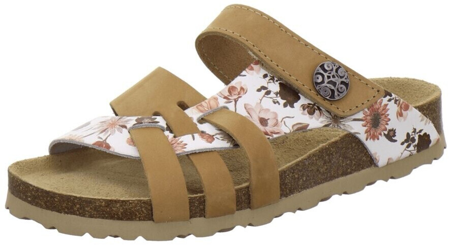 AFS Leather Pantolette with Velcro Closure natur flower