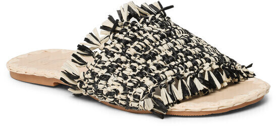 Manebi Fringed Knots Raffia Leather Sandals V 3 Y0 black