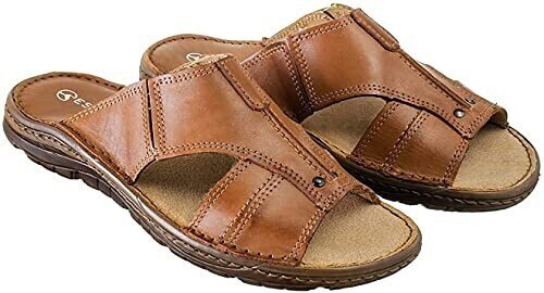 Strobl Sandals Slippers Genuine Leather Summer Shoes Slippers with Non-Slip Rubber Sole s1 brown