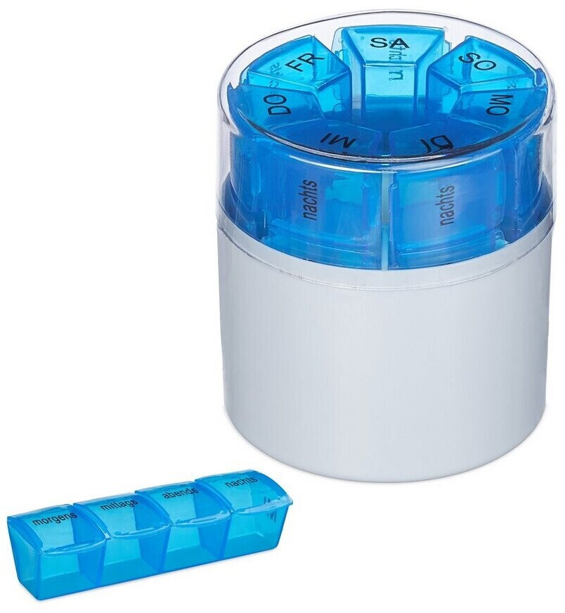Relaxdays Tablet box 7 days 4 compartments white/blue