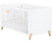 Lit à barreaux / Lit bébé avec un matelas Avaldsnes 10, Couleur : Blanc -  Dimensions : 90 x 124 x 67 cm (h x l x p)