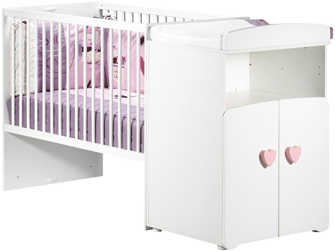 Sauthon Lit combiné évolutif 120 x 60 cm blanc poignées coeur