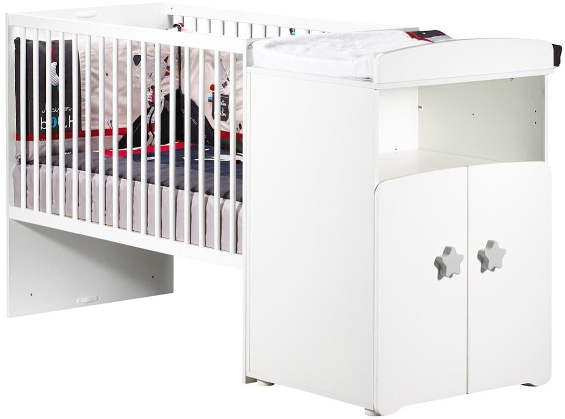 Sauthon Lit combiné évolutif 120 x 60 cm blanc poignées étoile